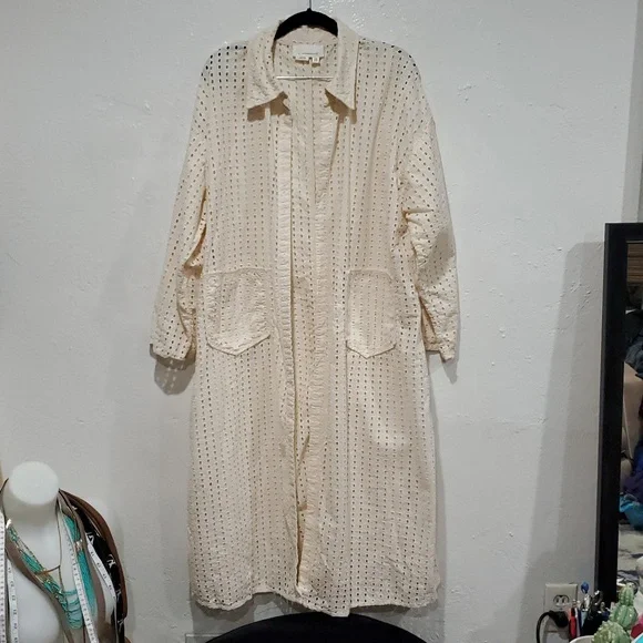 Anthropologie Eyelet Long Cream Swim Cover-Up - Picture 4 of 12